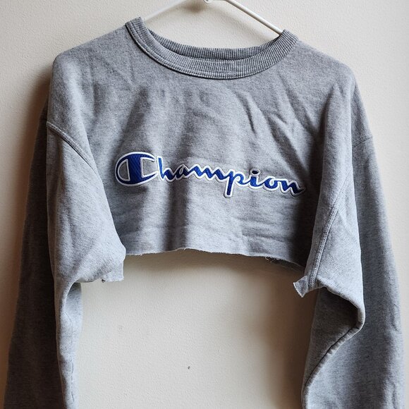 Champion Gray High Crop Long Sleeve Sweatshirt Size Large - Picture 5 of 14